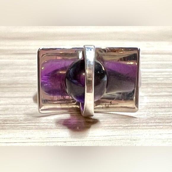 Denmark Designer Signed Poul Warmind Modernist Sterling Silver Amethyst Ring - Picture 2 of 13